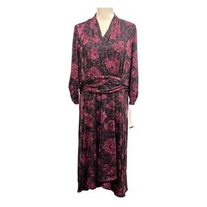 Perceptions Purple and Black Maxi Dress Size 2X 3/4 ruched Sleeve Stretchy New